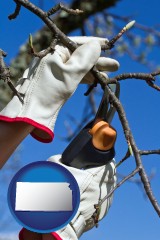 kansas map icon and a tree being trimmed with pruning shears