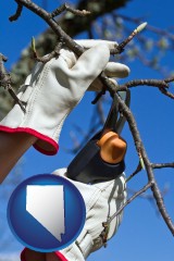 nevada map icon and a tree being trimmed with pruning shears