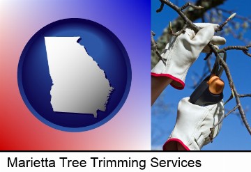 a tree being trimmed with pruning shears in Marietta, GA